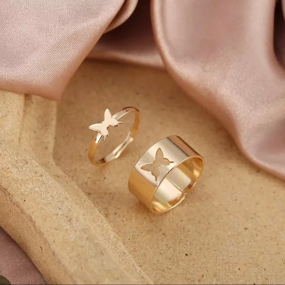 Matching Gold Butterfly Ring Set - Picture 2 of 5